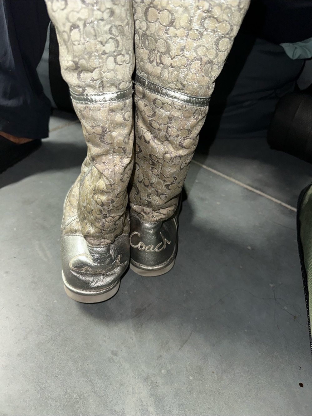 Coach Tan and Cream Signature Shearling-Lined Combat Boots - Picture 4 of 5